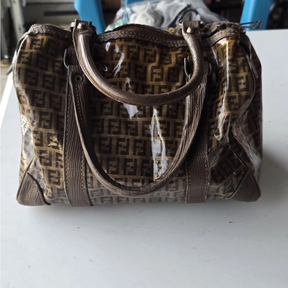 Vintage Fendi Zucca FF Boston Tote Handbag Brown Tan Monogram Women - Picture 7 of 15